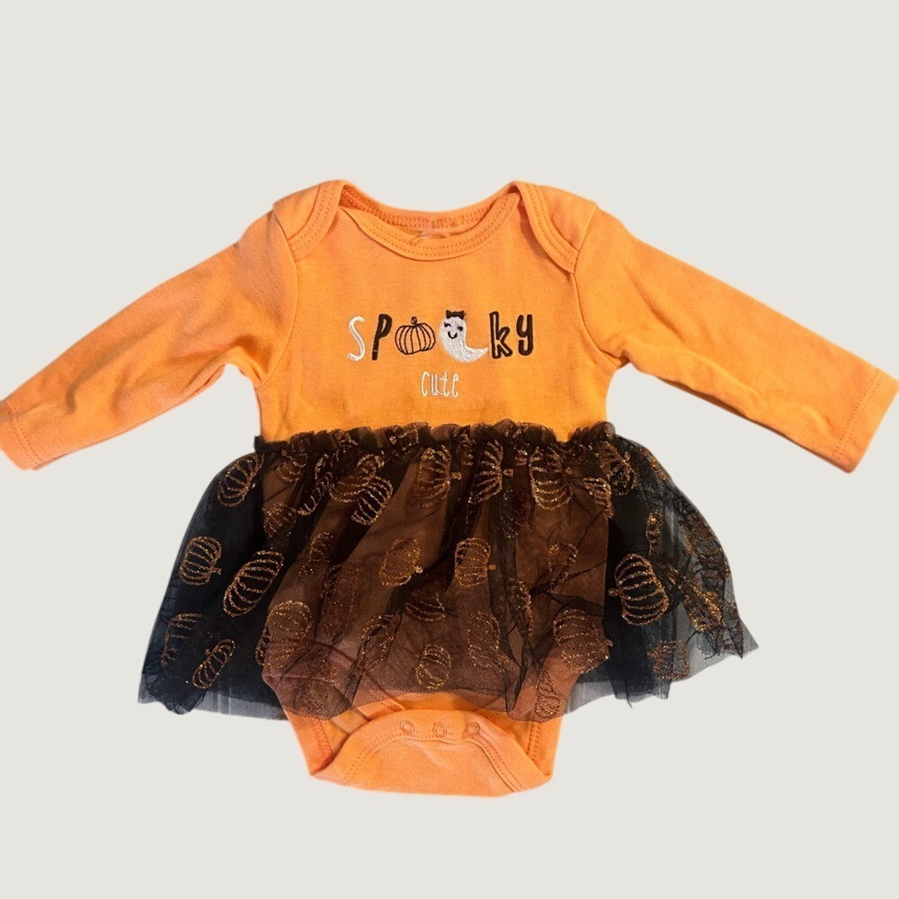 Chick Pea Halloween Spooky Onesie Costume Baby 0-3 Months Orange Black Tutu NWT